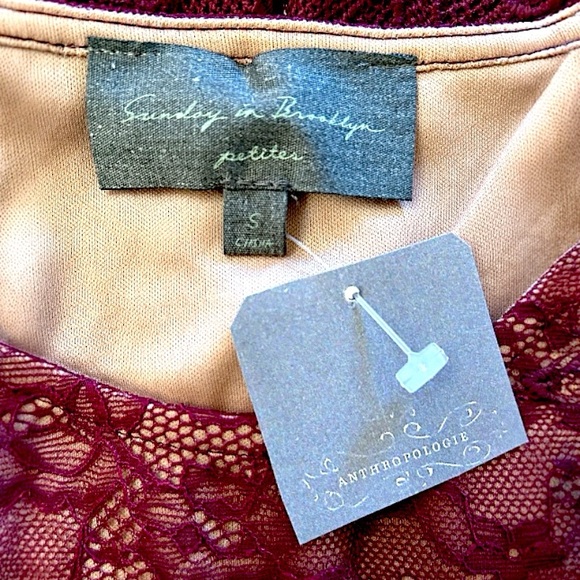 $148 Anthropologie Vintage Top Small 2 4 Wine Lace Overlay 3/4 Sleeve Mixed Lace - Picture 12 of 16